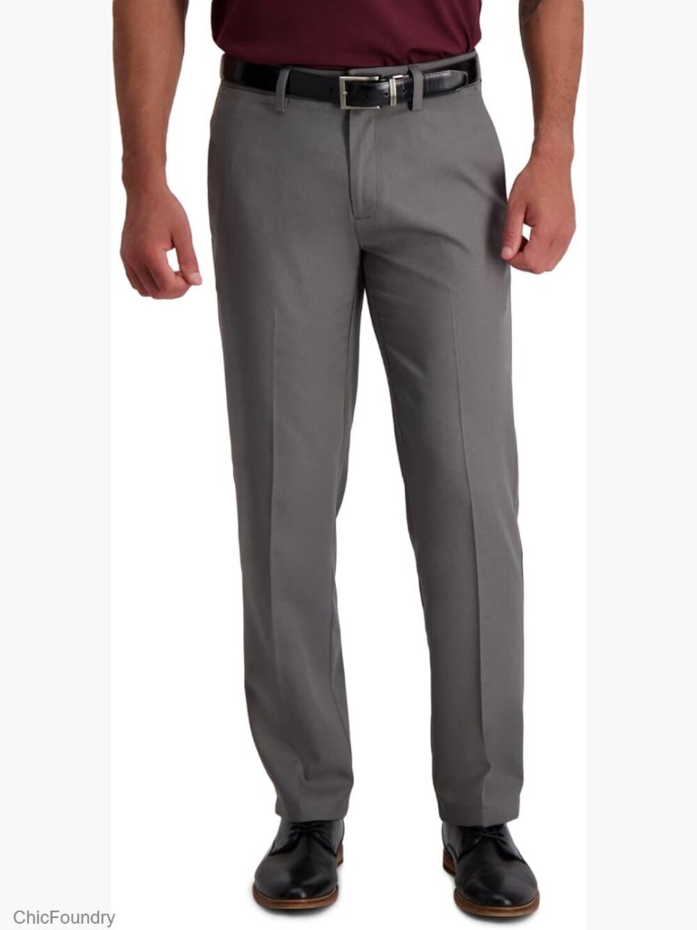 Men's Straight Fit Flat Front Casual Pant with Flex Waistband